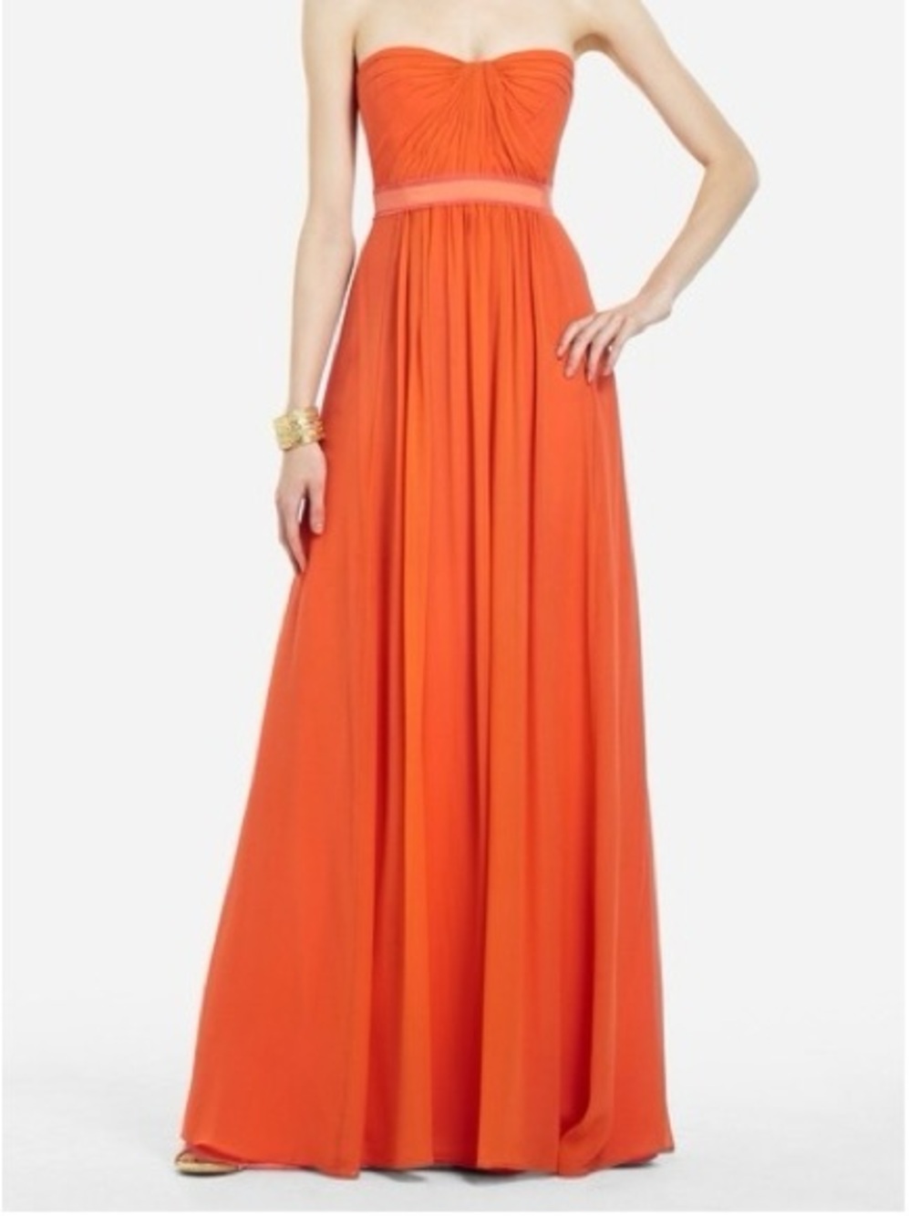 BCBGMAXAZRIA Melon Amber Strapless Silk Chiffon Maxi Evening Gown Size 2